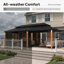 PURPLE LEAF Sunroom Hardtop Gazebo with Wood Grain Columns Black Frame Double Roof Galvanized Steel Solarium All-Weather Screen House with String Lights