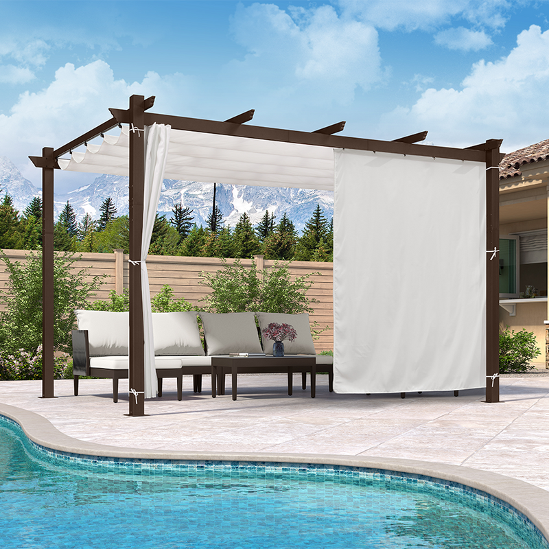 PURPLE LEAF Bronze Pergola Outdoor Retractable Metal Pergola with Canopy with Shade Cover With Curtains