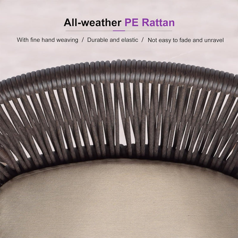 PURPLE LEAF 2 Pieces Outdoor Dining Chair All-Weather Wicker Aluminum Frame Patio Dining Chair for Lawn Garden Backyard Deck with Cushion Brown Armchair