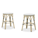 PURPLE LEAF Patio French Round Counter Stool Set of 2 Rattan Backless Stackable Barstools Aluminum Frame Footrest with Woven Wicker for Outdoor Kitchen Yard