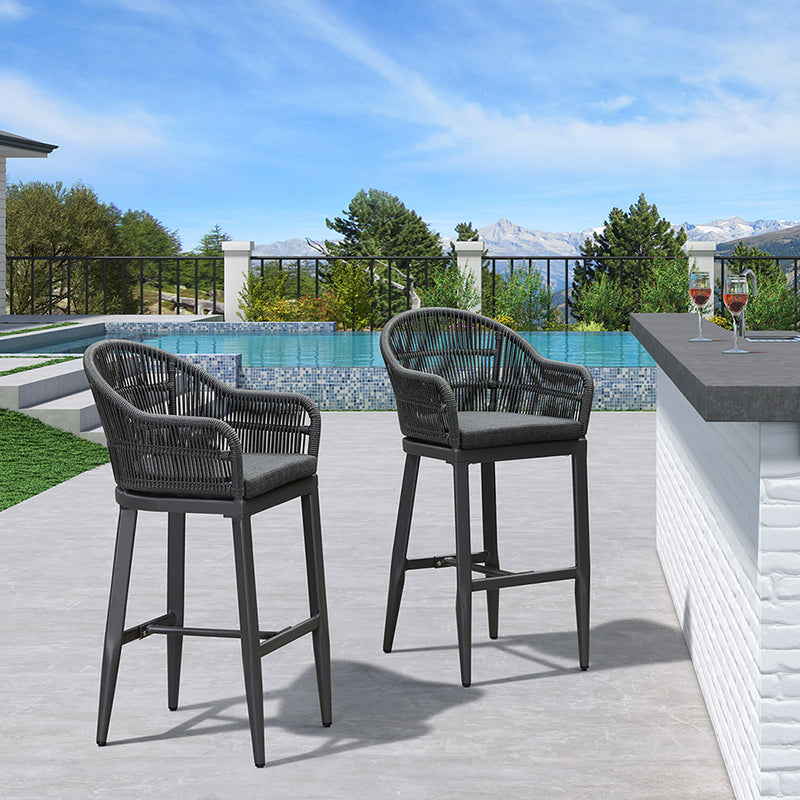 PURPLE LEAF Outdoor Bar Stools Set of 2 Rattan Bar Stools Counter Stools with Back and Cushions  for Patio, Garden, Kitchen