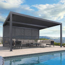 PURPLE LEAF Athena Louvered Pergola Grey Outdoor Aluminum Pergola with Shutter Wall Adjustable Gazebo Rainproof for Patio Deck Garden
