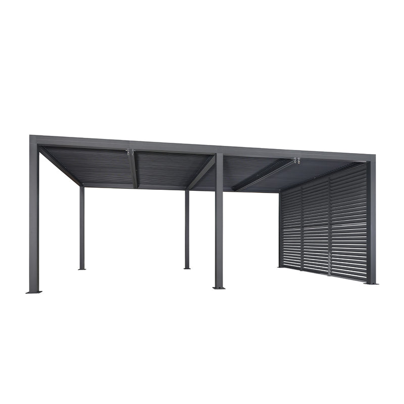 PURPLE LEAF Louvered Pergola Grey Outdoor Aluminum Pergola with Shutter Wall Adjustable Gazebo Rainproof for Patio Deck Garden