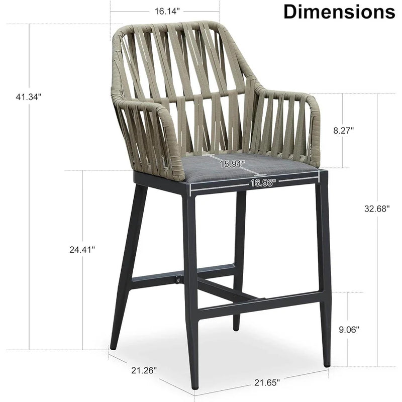 Clearance-PURPLE LEAF Modern Bar Stool Set of 2, Woven Counter Stools with Back, Bistro Bar Stools