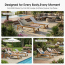 PURPLE LEAF Extra Large Patio Chaise Lounge French Outdoor Wicker Lounger Matte Teak Aluminum Frame 771LBS Capacity PE Rattan Adjustable Backrest for Pool Garden Beach Backyard