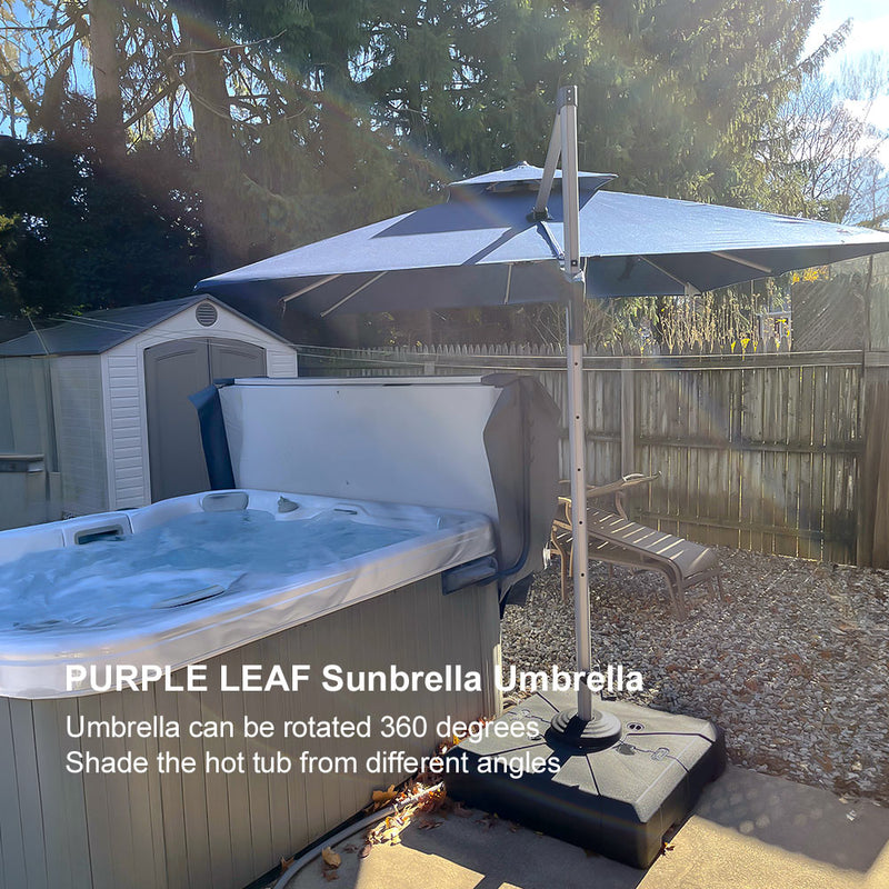 PURPLE LEAF SUNBRELLA Fabric Double Top Square Cantilever Umbrella with Wood Pattern