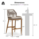 Clearance - PURPLE LEAF Patio Sunbrella Bar Stools Rattan Bar Aluminum Bar Stool Outdoor Barstools with Back and Cushion for Garden Kitchen Island