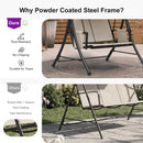 PURPLE LEAF Porch Swing with Adjustable Tilt Canopy Patio Swing with Stand and Meatl Steel Frame All-Weather Outdoor Swing Chair Seat Space-Saving for Backyard Garden Deck