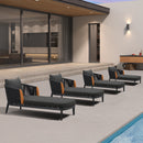 PURPLE LEAF Hailar Olefin Patio Chaise Lounge Chair , Upholstered Pool Lounge Chairs for Outdoor with Teak Armresfor Deck, Pool, Lawn, Garden, Courtyard, Porch, Khaki