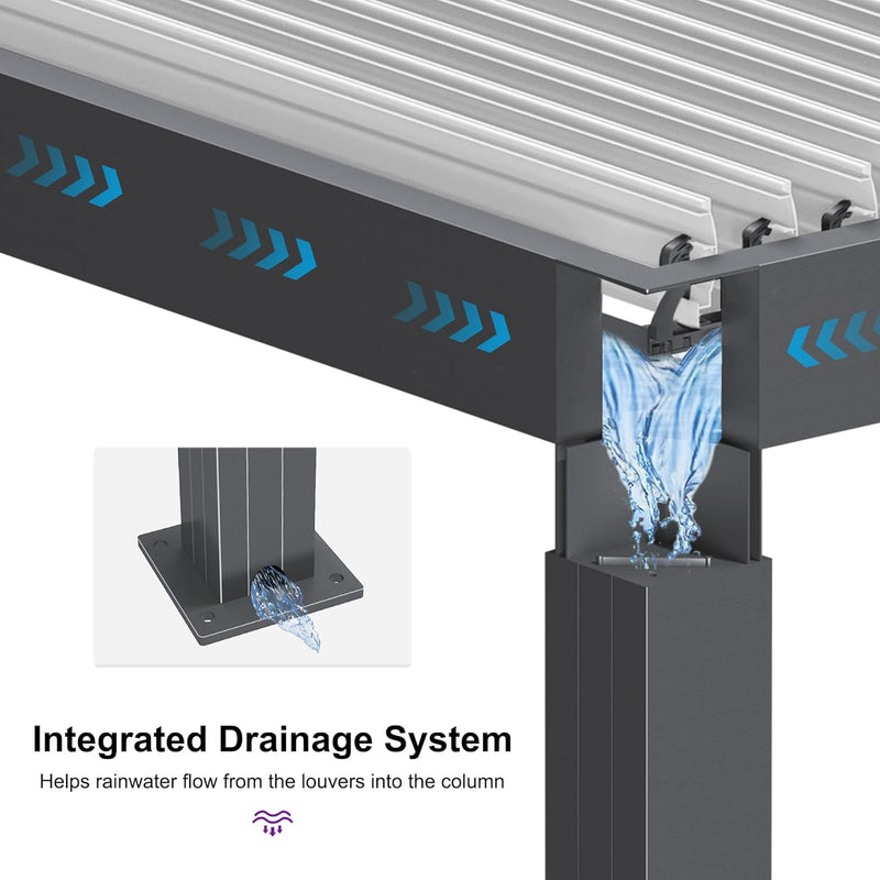 PURPLE LEAF Outdoor Louvered Pergola Patio Sun Shade Shelter with Adjustable Hardtop Patio Pergola Gray Frame White Roof