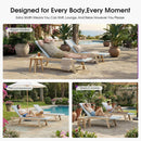 PURPLE LEAF Extra Large Patio Chaise Lounge French Outdoor Wicker Lounger Matte Teak Aluminum Frame 771LBS Capacity PE Rattan Adjustable Backrest for Pool Garden Beach Backyard