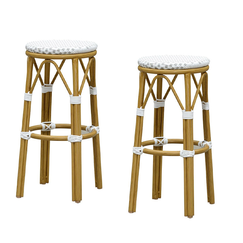 PURPLE LEAF Patio Round Bar Stools Set of 2 Outdoor Backless Barstools Woven Rattan Bar Chair  for Indoor Kitchen Island Bistros Cafe Restaurant