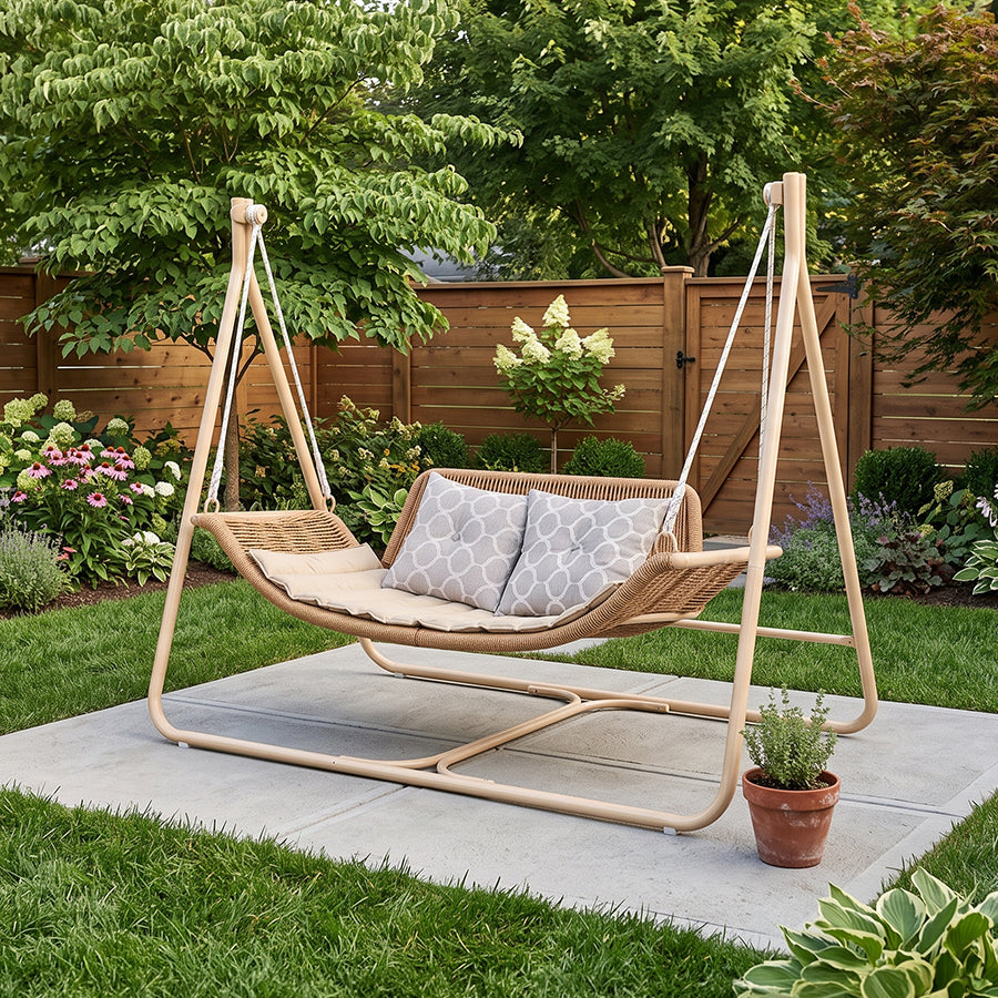 PURPLE LEAF|Double Cloud Hanging Chair|Outdoor Patio Rattan Swing