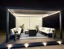 PURPLELEAF louvered pergola ambiance enhanced by 3000K warm white LED strip lights.