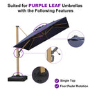 MEL Series dark blue polyester cantilever umbrella fabric: single top & foot pedal rotation features.