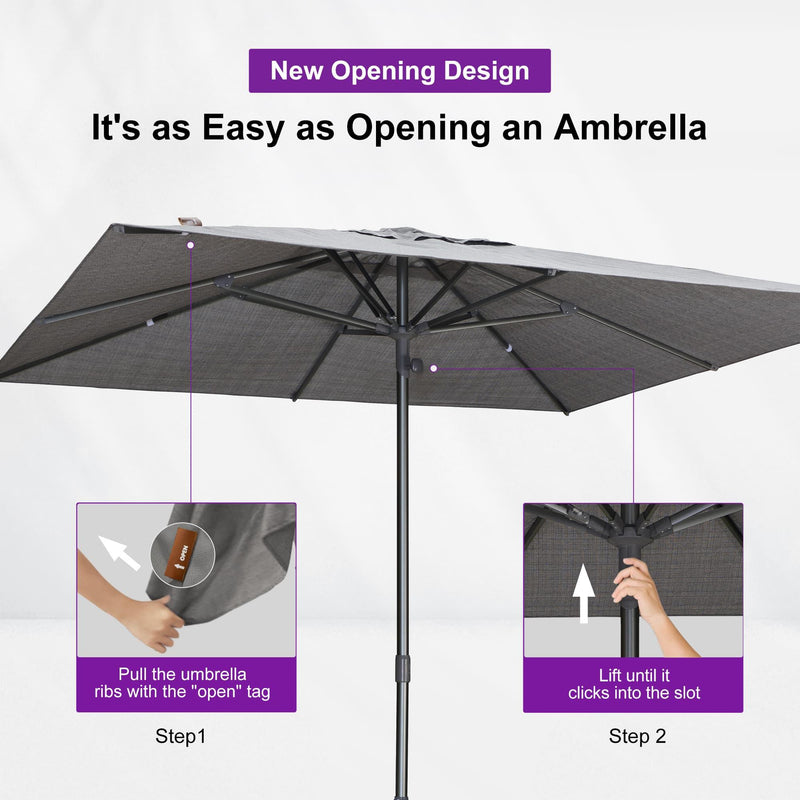 PURPLE LEAF Patio Market Table Umbrella with Semi-Automatic Opening Function