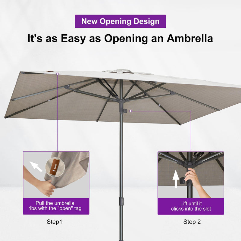 PURPLE LEAF Patio Market Table Umbrella with Semi-Automatic Opening Function