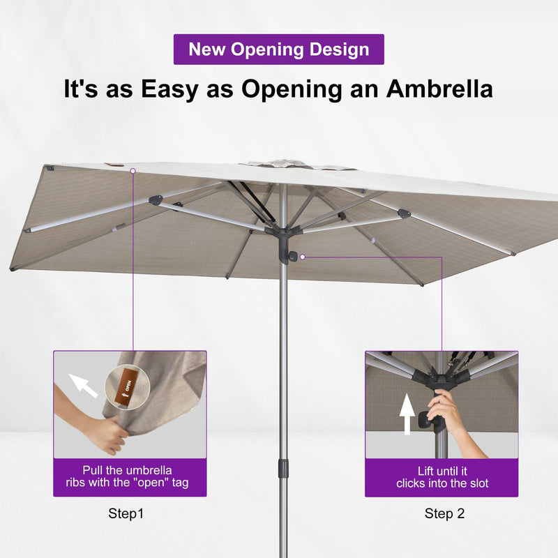 PURPLE LEAF Patio Market Table Umbrella with Semi-Automatic Opening Function