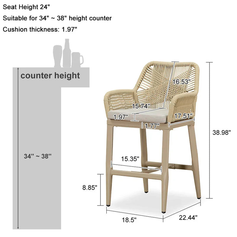PURPLE LEAF Modern Bar Stools Set of 2, Aluminum Bar Stool with Cushion for Indoor and Outdoor, Kitchen Island