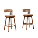 PURPLE LEAF Outdoor Swivel Bar Stools Set of 2 Metal Modern Rattan Bar Chairs with Backrest Aluminum Woven Barstools with Cushions