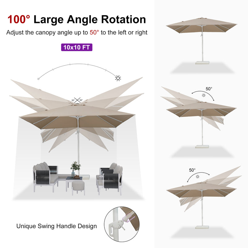 PURPLE LEAF Best White Patio Rotating Umbrella Swivel Outdoor Umbrellas