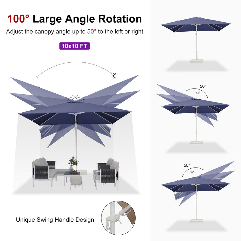 PURPLE LEAF Best White Patio Rotating Umbrella Swivel Outdoor Umbrellas