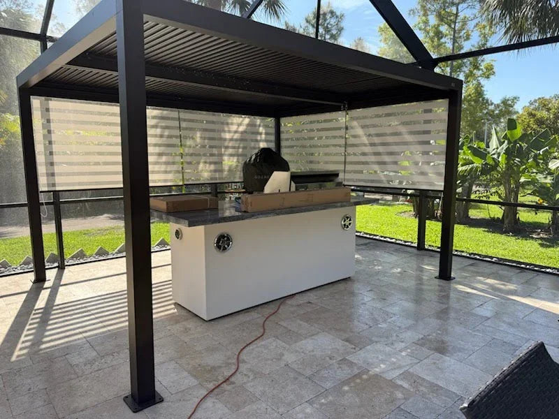 PURPLE LEAF Athena Louvered Pergola Grey Outdoor Aluminum Pergola with Roller Blind Adjustable Gazebo for Patio Deck Garden