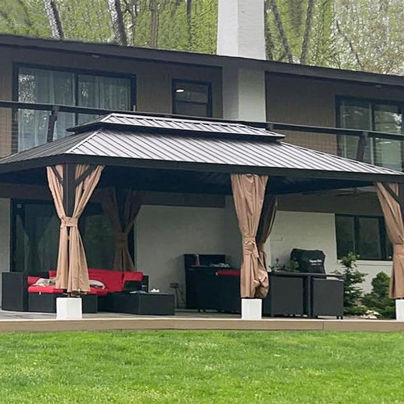 PURPLE LEAF Outdoor Hardtop Gazebo for Garden Bronze Double Roof Aluminum Frame Pavilion