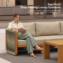 PURPLE LEAF Byron Enclosed Modular Outdoor Sectional with Wide-Band Woven Design and Wood-Grain Aluminum Frame for Luxury Backyard Lounge