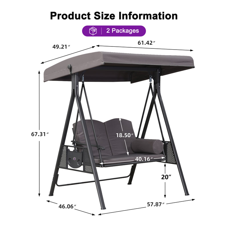 PURPLE LEAF Outdoor Patio Porch Swing with Stand, Chair with Adjustable Tilt Canopy All-Weather Steel Frame for Backyard Front Porch Lawn