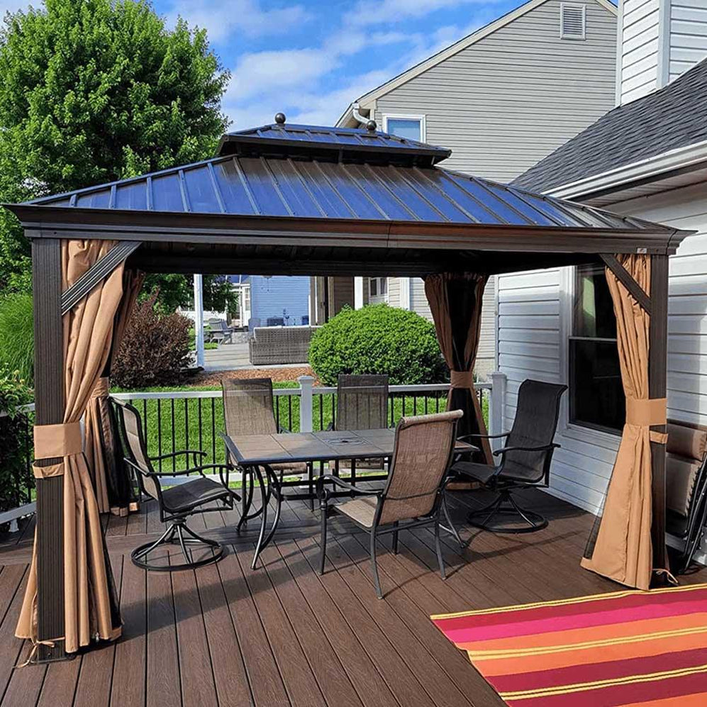 bronze gazebo with built in seating options