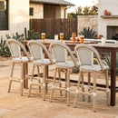 PURPLE LEAF Patio French Counter Stool Set of 2 Outdoor Backrest Barstools Aluminum Frame Woven Rattan for Indoor Kitchen Garden Balcony Restaurant
