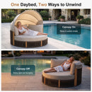PURPLE LEAF Outdoor Round Daybed Chaise Lounge with Adjustable Canopy for Patio, Olefin fabric cover, thickened seat and back cushion, adjustable canopy, all weather aluminum frame, elegant wicker design