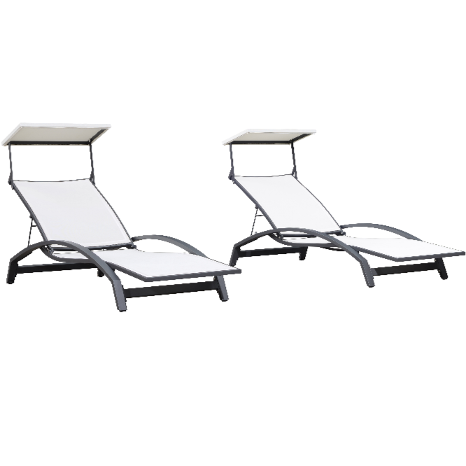 PURPLE LEAF Patio Lounge Chair with Canopy Shade Outdoor Chaise Lounge Chair Set of 2 for Lawn Poolside Backyard Sunbathing Tanning Chairs with Arm