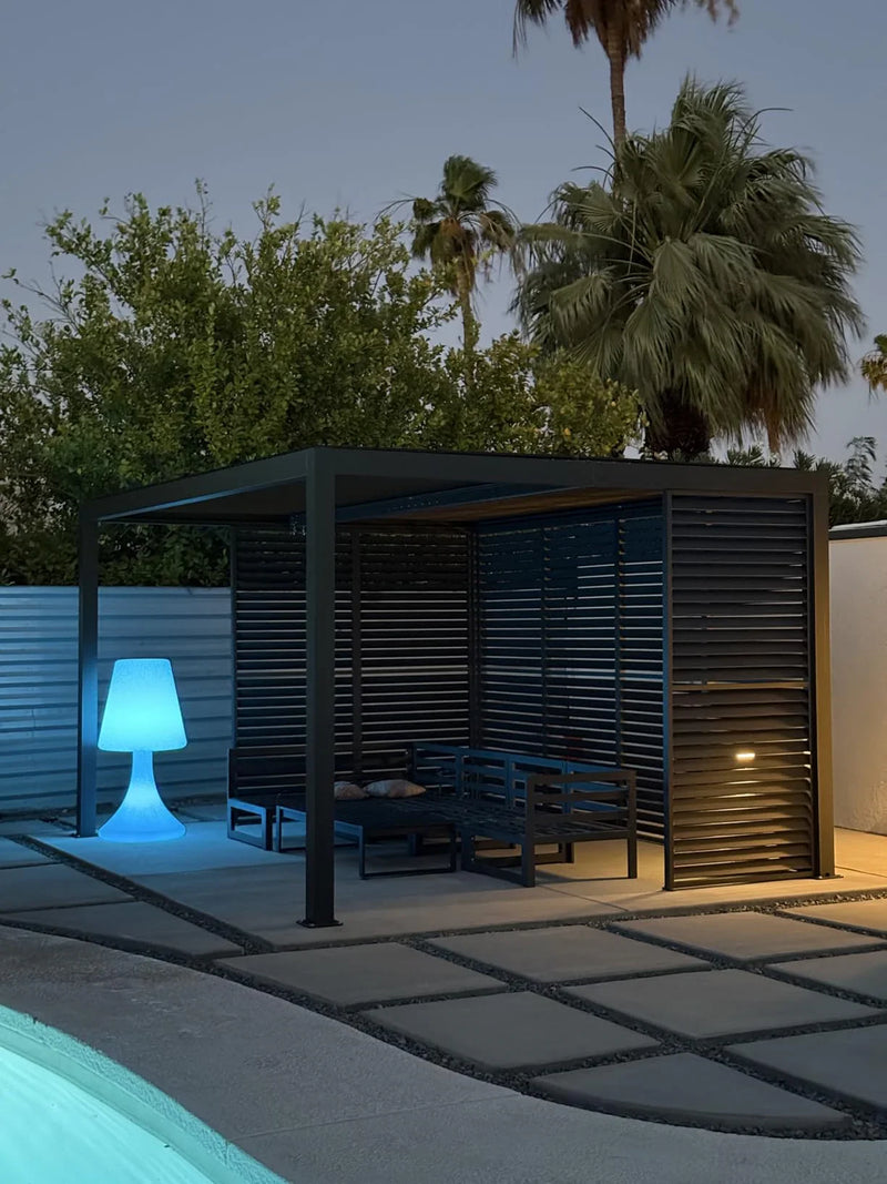 PURPLE LEAF Athena Louvered Pergola Grey Outdoor Aluminum Pergola with Shutter Wall Adjustable Gazebo Rainproof for Patio Deck Garden