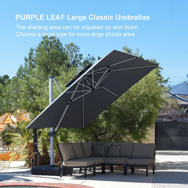 PURPLE LEAF Large Square Patio Cantilever Umbrella for Garden, Pool, Porch