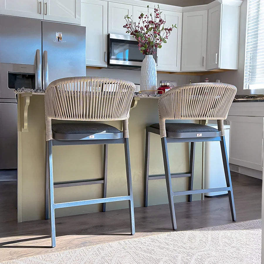 Modern Aluminum Patio Bar Stool Set Rattan Bar Chairs