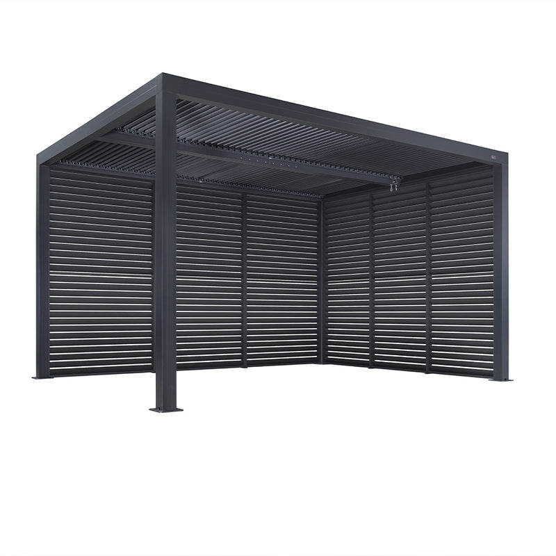 PURPLE LEAF Louvered Pergola Grey Outdoor Aluminum Pergola with Shutter Wall Adjustable Gazebo Rainproof for Patio Deck Garden