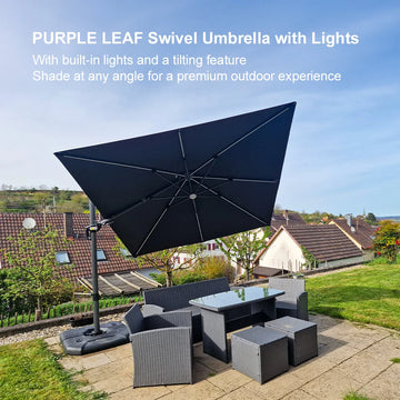 half wall patio umbrella led 10 ft Cantilever Umbrella with Solar LED Lights