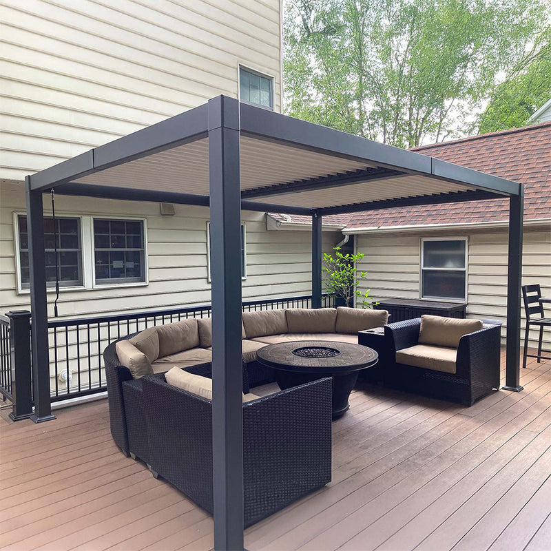 PURPLE LEAF Caesar Outdoor Louvered Pergola Patio Sun Shade Shelter with Adjustable Hardtop Patio Pergola Gray Frame White Roof