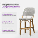 PURPLE LEAF Outdoor Bar Height Stools Set of 2 French Country Patio Rattan Bar Stool Chairs Outdoor Armless Barstools for Porch Garden Indoor Kitchen
