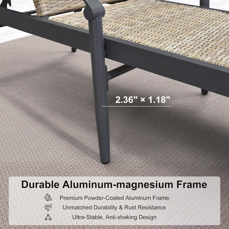 PURPLE LEAF Outdoor Chaise Lounge Chair Set of 2 Patio Pool Lounger Aluminum Chairs with Wooden Armrest Sunbathing Tanning Recliner for Outside Backyard White