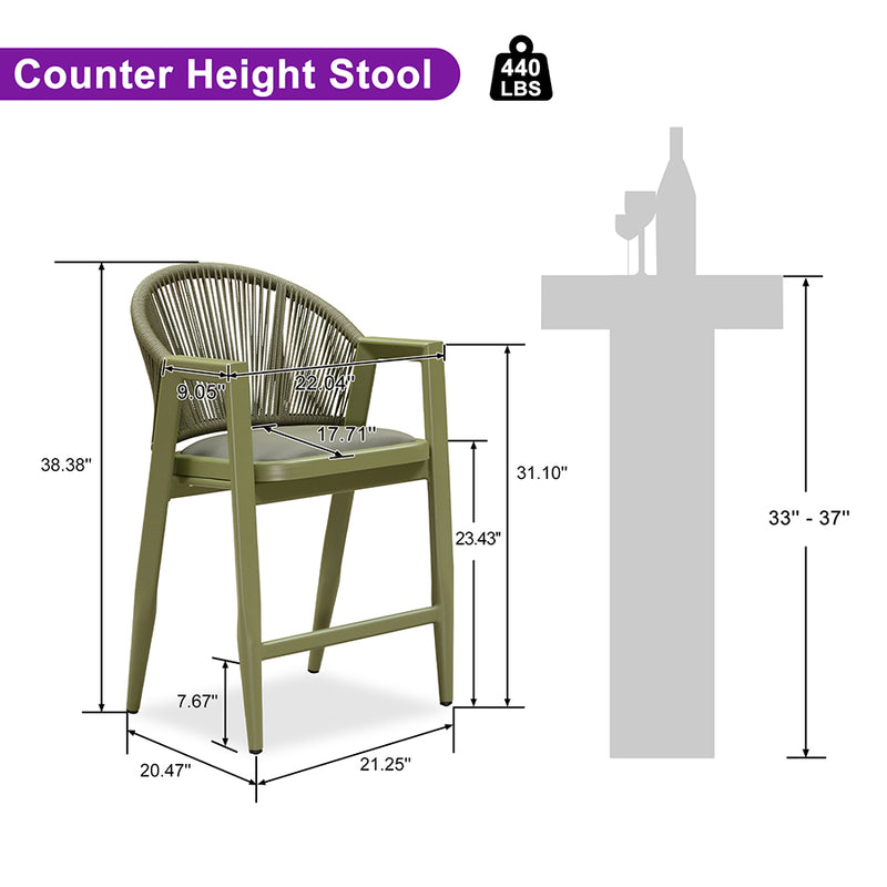 PURPLE LEAF Putdoor Bar Stools Set of 2 – Counter Stools Bar Stools with Aluminum Frame & Backrest for Patio, Kitchen Island & Bistro Stools