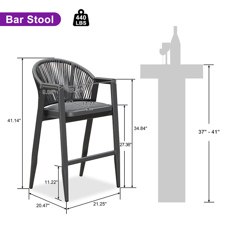 PURPLE LEAF Putdoor Bar Stools Set of 2 – Counter Stools Bar Stools with Aluminum Frame & Backrest for Patio, Kitchen Island & Bistro Stools