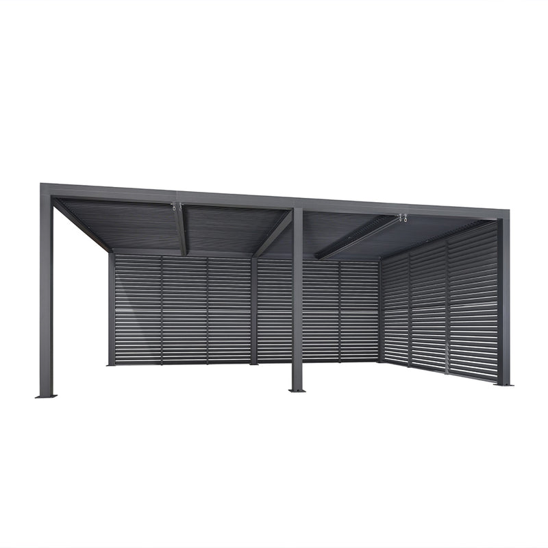 PURPLE LEAF Louvered Pergola Grey Outdoor Aluminum Pergola with Shutter Wall Adjustable Gazebo Rainproof for Patio Deck Garden