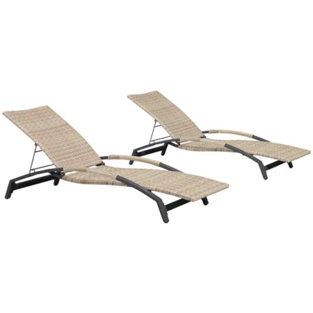 Patio Chaise Lounge Chair Set 2 Wicker Tanning Outdoor Pool Adjustable Recliner Chair Outside Beach Poolside Sunbathing Lounger