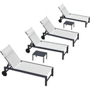 PURPLE LEAF Outdoor Lounge Chair Patio Chaise Pool Lounger Aluminum Frame with Side Table and Wheels for Outside Sunbathing Tanning Recliner Including Pillows