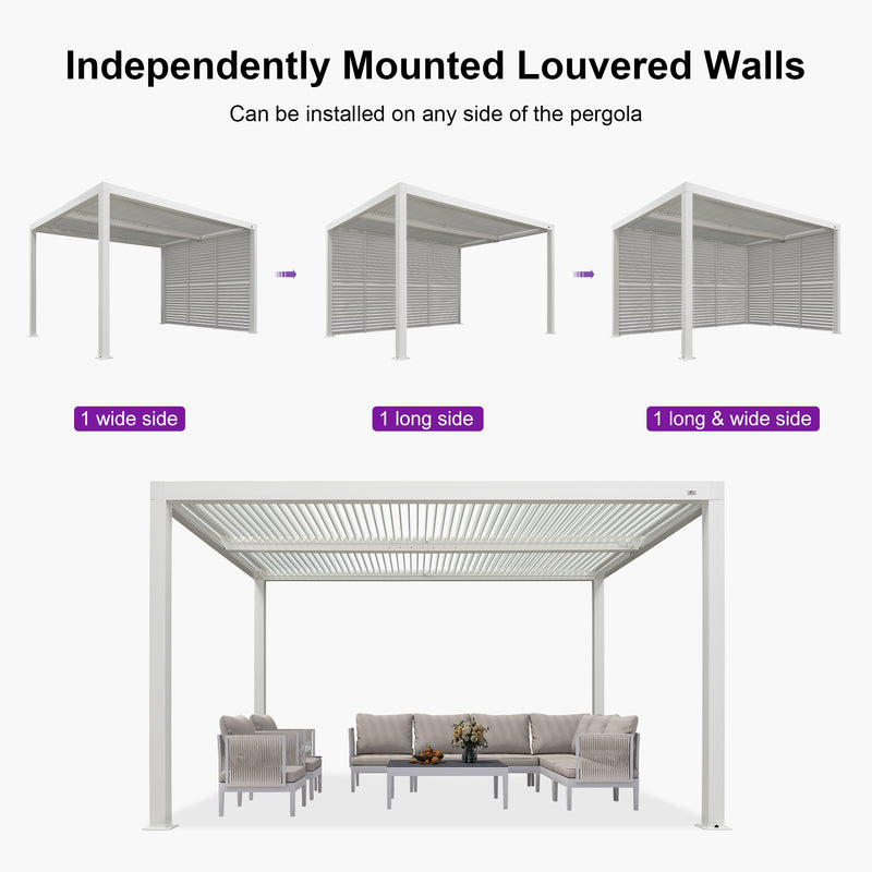 PURPLE LEAF Louvered Pergola Accessory Aluminum Louver Grille for Optimal Privacy, Sunlight Control Side Fixed Shutter Wall, for White Pergola Not Included