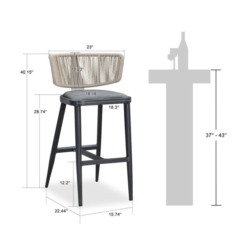 PURPLE LEAF Outdoor Bar Stools, All Weather Rattan and Aluminum Patio Bar Stool with Cushion for Indoor and Outdoor.