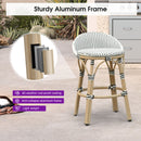PURPLE LEAF Patio Oversized Backrest Bar Height Stool Set of 2 Outdoor Round Barstools Aluminum Frame Woven Rattan for Indoor Kitchen Dining Bistros Cafe Restaurant